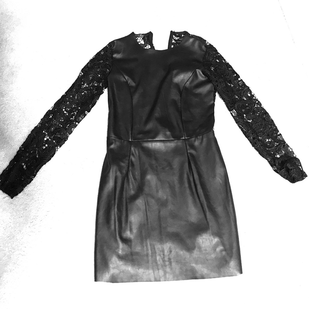 Black lace and leather dress